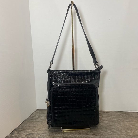 Brighton Black Crocodile-Shoulder Bag. Purse. Patent leather. Pre-owned. - Picture 1 of 12